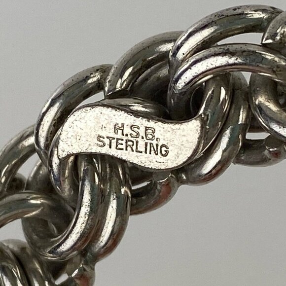 H.S.B. Sterling Silver Brooch, Flat Link Round Circle Pin Minimalist Vintage - Picture 4 of 5